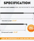 Diagram showing specification of Rear Hatch Liftgate Supports For 1998 2003 Durango Set Of 2 Gas Struts with extended and compressed lengths
