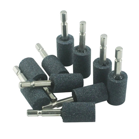 10 Piece 20 mm Cylindrical Mounted Grinding Stones With One Quarter Inch Hex Shank Aluminum Oxide For Drill And Rotary Tool