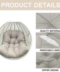 Light gray Hanging Egg Chair Cushion Set For Indoor Outdoor Use with zipper design, quality material, removable liner features.