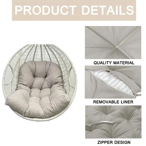 Light gray Hanging Egg Chair Cushion Set For Indoor Outdoor Use with zipper design, quality material, removable liner features.