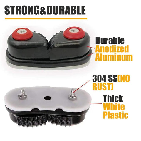 Aluminum Kayak Cam Cleat Set for Fast Entry and Secure Ties, Heavy Duty Boat Cleats for Canoe Sailing and Dinghy Use, Black 2 Pack