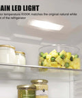 Main LED Light highlighting refrigerator interior with food items. LED Main Light Driver Replacement For Refrigerators Compatible With WPW10515058 PS11755867 W10522611 3021142 W10465957 AP6022534 Easy Install Durable Budget Friendly Kitchen Fridge LED Driver Replacement Part visual.