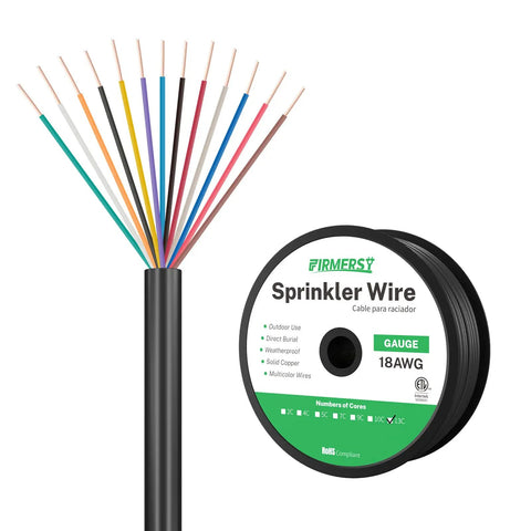 18/13 Solid Sprinkler Wire For Up To 12-Valve Irrigation Systems, 100 Feet Of Heavy-Duty UV-Resistant PVC Jacket, Solid Copper Conductors