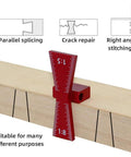 Top Shelf Dovetail Marking Jig And Mortise Layout Gauge For Hand Tool Woodworking Projects, red aluminum marking tool on wood.
