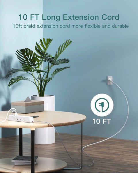 Heavy Duty Surge Protector Power Strip With 12 Outlets And 3 USB Ports 10 Ft Braided Extension Cord in living room setup