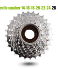 7 Speed Freewheel 14 28T Sprocket for Ebike Hub Motor Bikes, nickel plated chromoly steel, teeth 14-16-18-28, front view
