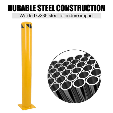 Heavy Duty Steel Safety Bollards Industrial Yellow Powder Coat Includes Anchor Bolts Rock Solid Driveway Guard Post showing durable yellow Q235 steel.
