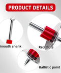 High Octane Powder Actuated Converter Pins With One Inch Washer.300 Head showing smooth shank, red flute, and ballistic point details.