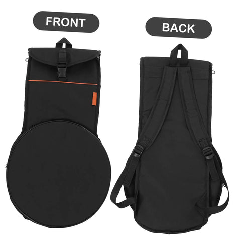 Front and back view of Heavy Duty Waterproof Dumb Drum Storage Bag Premium Oxford Percussion Hauler with straps.