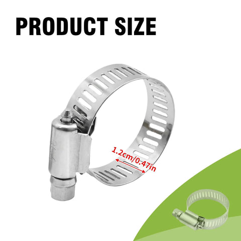Front view of Amazon MDEOOSKY hose clamp, 304 stainless, 18–32 mm, adjustable worm-gear for automotive fuel lines