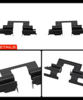 A Premium Rear Disc Brake Hardware Kit For Honda Pilot Odyssey And Acura Mdx Models With Smooth Stopping Power And Long Lasting Durability That Keeps Your Ride Safe. black metal clips shown in three views