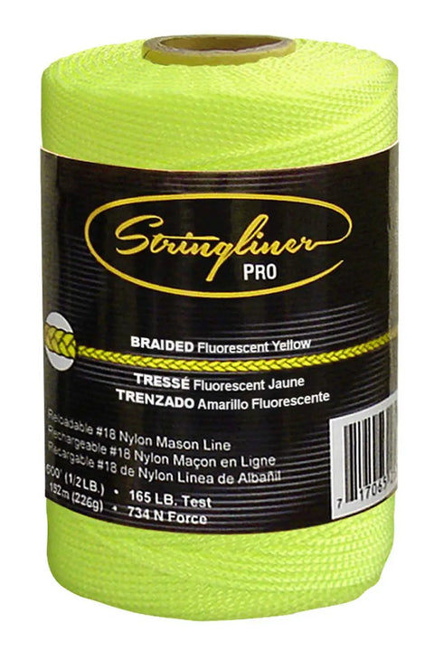 Single roll of Braided Mason Line Replacement Roll 500 Ft Fluorescent Yellow 165 Lb Breaking Strength 18 Nylon
