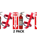 2 Pack 2.5 LB ABC Fire Extinguisher With Heavy Duty Bracket And Visibility Sign For Cars Trucks Boats And Shops with red cylinders.