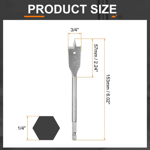 Three Piece Spade Drill Bit Set Three Quarter Inch Paddle Flat Bits For Woodworking With Quick Change One Quarter Inch Hex Shank