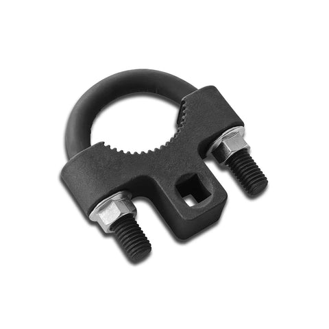 Inner tie rod removal tool U-wrench, black carbon steel with serrated gripping ring, front view.