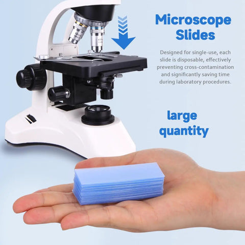 Clear Disposable Plastic Microscope Slides For Lab Samples And Classroom Science Wet Mount Practice 75 X 25 Mm Hands On Viewing Set For Easy Specimen Experiments In Education And Research, stack in hand