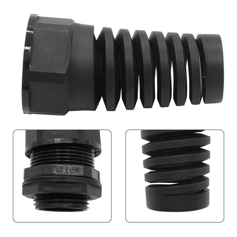 2 Pack NPT 1 Inch IP68 Waterproof Cable Gland With Nylon Joint And Adjustable Locknut Flex Spiral Strain Relief