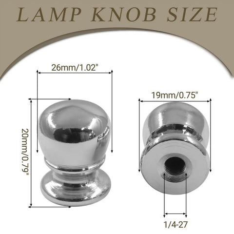 Two Pcs Ball Lamp Finial Cap Knob One Quarter By Twenty Seven Inch Thread Silver Finish Snazzy Modern Retro Style For Lamp Shade Hardware Easy Install Durable Metal, 26mm x 20mm