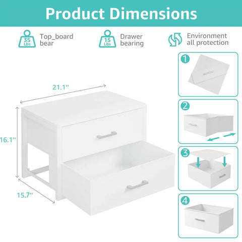Stackable Fabric Storage Drawers 2 Pack White Closet Organizer Keep Your Setup Tight With Space Saving Folding Bins Heavy Duty Rubber Pad No Hassle Modern Style For Bedroom