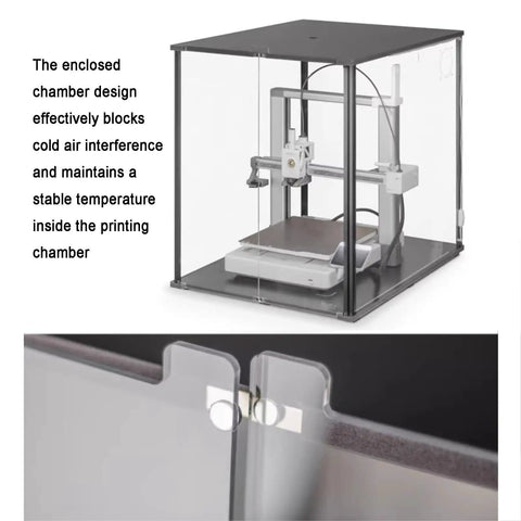 3D Printer Enclosure With Clear Acrylic Protective Cover, Ventilation, LED Lighting, Odor Isolation, Dustproof And Noise Reduction, Sized At 514mm By 631mm By 623mm For Stable Printing And Warping Prevention showing an enclosed design with acrylic panels