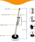Diagram of Beefed Up Ladder Leveler Pair With Engraved Non Slip Pattern featuring steel pole, rubber feet, and adjustable slider.