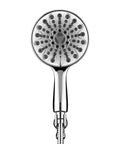 Front view of Handheld Shower Head With High Pressure And 6 Spray Settings, 6 Inch Chrome Face and stainless steel hose.