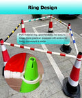 10 Pack Retractable Traffic Cone Barricade Bar Set with Adjustable Range from 4.1 Feet to 6.56 Feet showing ring design and setup