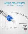 Diagram of chrome bathroom sink faucet with cover plate and pop-up drain assembly, showing ceramic valve and sealing rings
