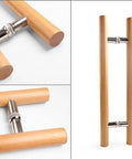 Slick H Shape Push Pull Door Handle For Sliding Doors And Wood Gates, Modern Round Bar Gate Hardware in close-up and installed view