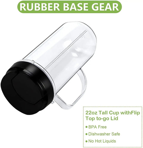 Two Pack 22 Ounce Blender Cups With Flip Top To-Go Lids, Tall Replacement Mugs With Handle For On-The-Go Smoothies and Shakes