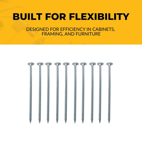 PowerHead Flat Head Wood Screws Self Tapping Point 2.5 Inch Torx T20 Drive Zinc Finish arranged in a row, view from front