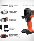 20V MAX Cordless Drill And Impact Driver Combo Kit With Matrix Quick Connect System, 2 Tools, Orange with attachments