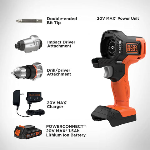 20V MAX Cordless Drill And Impact Driver Combo Kit With Matrix Quick Connect System, 2 Tools, Orange with attachments