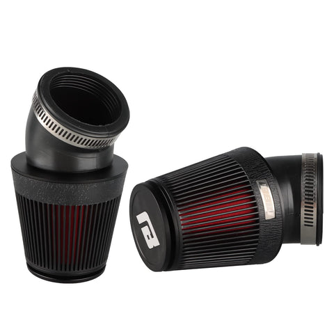 48mm Cone Air Filter For Dirt Bikes And ATVs Universal Fit, black and red filter for PWK and PE carburetors, side view