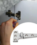 Close-up of Rock Solid T Shaped Door Hinge Tee Hinge being installed on cabinet, showing heavy duty aluminum alloy and rust resistance.