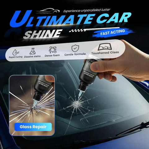 DIY Windshield Chip Repair Kit With 30ml Glass Repair Liquid being applied to a cracked car windshield, highlighting quick fix