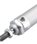 Close-up of Shop Ready Mini Pneumatic Air Cylinder With One Inch Bore And Five Inch Stroke, featuring rod and thread port.