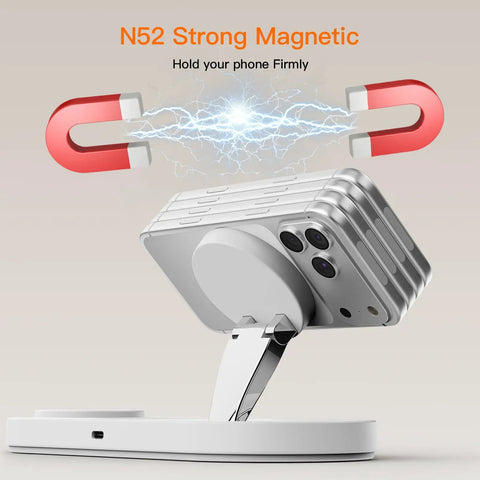All In One 5W Fast Magnetic Wireless Charger Stand For iPhone 12 13 14 15 16 17 AirPods And Watch MagSafe Dock 3 In 1