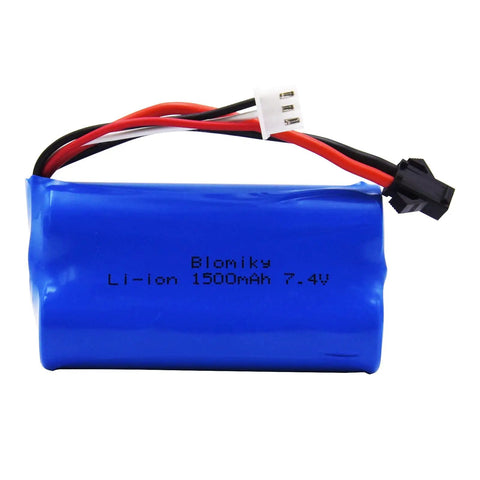 Blue Two Pack 7.4V 1500mAh Li-ion RC Battery With SM-2P Plug for H101 H103 H105 RC Boats and Trucks, 2S Power Source