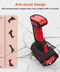 2D Industrial Barcode Scanner With Stand And Wireless Charging Base, Hands Free Operation, USB Compatibility, 433 Wireless Tech Delivers Up To 1968 Feet Open Air Transmission, Red, shown surviving 8ft drop