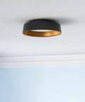 12.5 Inch LED Flush Mount Ceiling Light 26W 1350 Lumens Dimmable With Three Color Temperatures 3000K 4000K 5000K Matte Black With Gold Inside