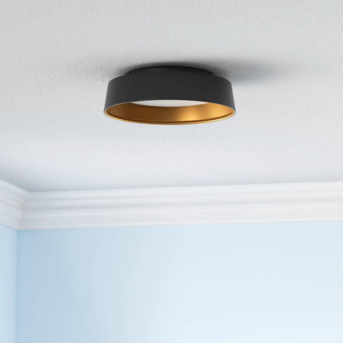 12.5 Inch LED Flush Mount Ceiling Light 26W 1350 Lumens Dimmable With Three Color Temperatures 3000K 4000K 5000K Matte Black With Gold Inside