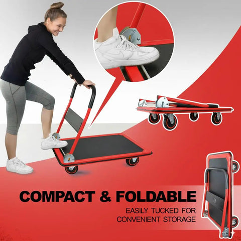 Heavy Duty Foldable Push Cart Dolly With Comfort Grip 660 Pound Capacity Moving Platform Flat Cart Built To Smoothly Roll Heavy Gear And Folds Compact For No Hassle Storage