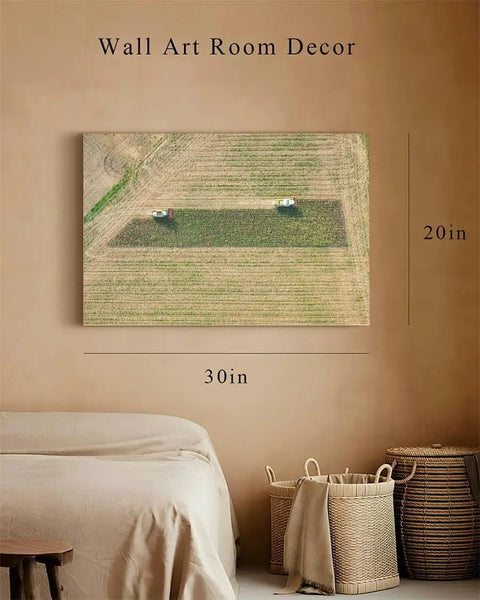 Aerial View Combine Harvester Canvas Wall Art 20x30 Inches For Living Room Bedroom Kitchen Office Decor Dope Farm Machinery Gallery Wrapped Print With Fade Resistant Inks