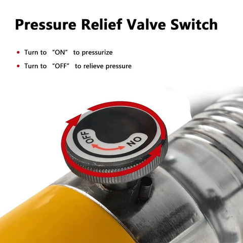 Close-up of pressure relief valve switch on Beefy Hydraulic Gear Puller Kit With 2 And 3 Jaw Convertible Claws For Wheel Bearing Removal Hub And Pulley Extraction Heavy Duty Industrial Tool For Mechanics And DIY Enthusiasts.