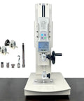 Digital Tensile Tester With Hand Crank Vertical Bench, 10 To 2000N Load Range, 5 Probes And 2 Clamps, 270mm Stroke, Ideal For Material Pull And Compression Tests On Ropes, Wires, Springs, Fishing Lines And More. Front view with display and clamps