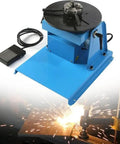 Knock Out Seamless Beads Using This Rotating Welding Positioning Turntable With Stepless Speed Control and Locking Angle Clamps For Smooth DC Motor Runs Across Your Workbench, blue tabletop unit.