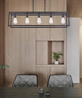 Five Light Dining Room Chandelier For Farmhouse Kitchen Island Pendant Lighting With Black Shade Modern Industrial Design Dimmable Glass Shade Fixture For Kitchen Hallway Bar Restaurant above a dining table