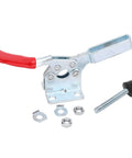 Vertical Toggle Clamp With Arrow Storage Case For Woodworking, Heavy Duty 90kg Clamping Force, handle and screws visible