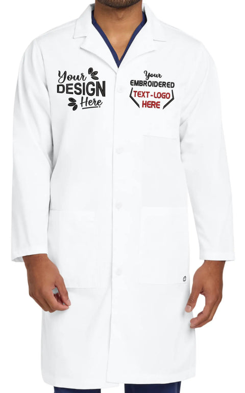Personalized Embroidered Long Lab Coat For Men And Women White Medical Coat With Custom Name On It Add Your Text In Colorful Fonts Preview Before You Buy Pro Grade Lab Gear